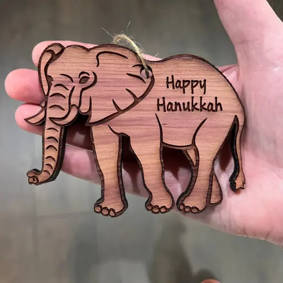 Elephant Happy Hanukkah - Cedar Ornament {3}