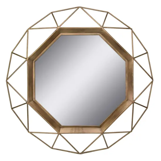 Decorative Antique Gold 28.3" Geometric Metal Wire Frame Hanging Wall Mirror with Mounting Brackets, Modern Decor for the Living Room, Bedroom, Bathroom, Hallway, and Entryway {2}