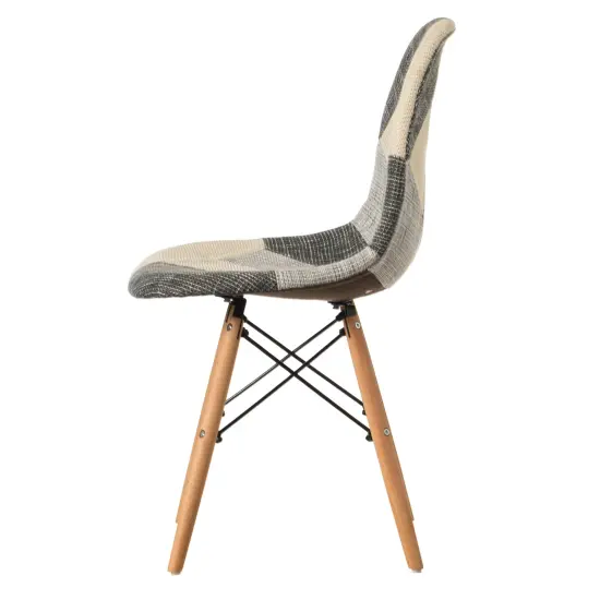 Modern Black and White Patchwork Fabric Chair with Wooden Legs for Kitchen, Dining Room, Entryway, Living Room {4}