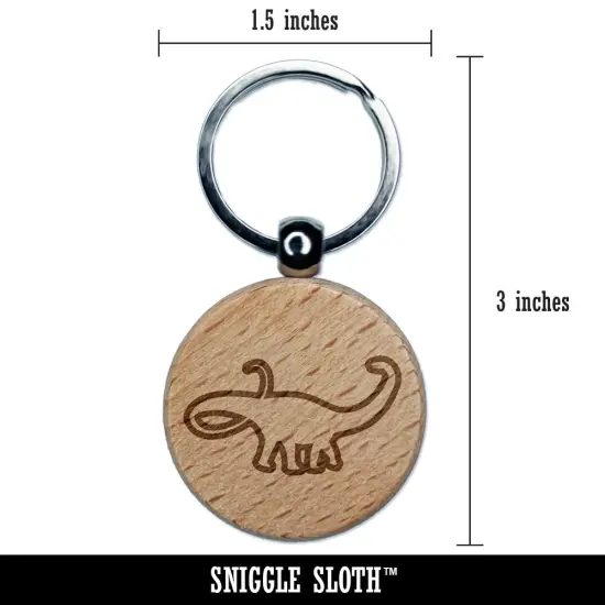 Apatosaurus Dinosaur Outline Engraved Wood Round Keychain Tag Charm {2}
