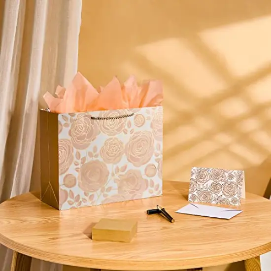 13" Rose Gold Large Gift Bag with Card and Tissue Paper {1}