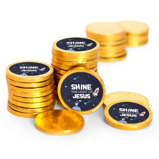 84ct Space Themed Vacation Bible School Candy Religious Party Favors Chocolate Coins (84 Count) - Gold Foil - By Just Candy {1}