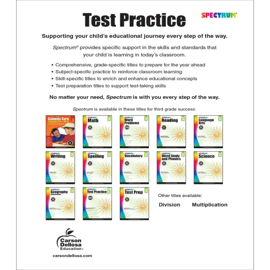 Spectrum Test Practice 3rd Grade Workbooks, Math, Language Arts, Reading Comprehension, Grammar, Spelling, Vocabulary, and Writing Practice, Classroom or Homeschool Curriculum {2}