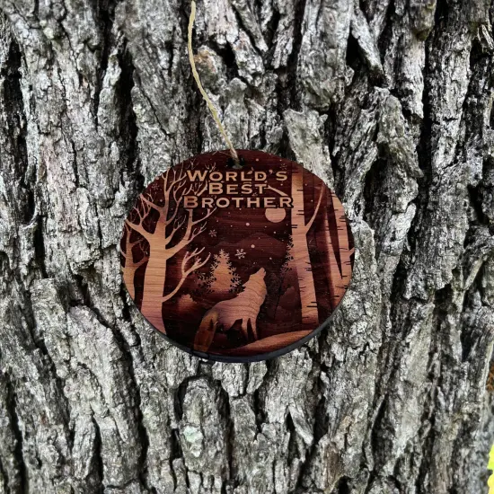 Winter Wolf Worlds Best Brother - cedar ornament {2}