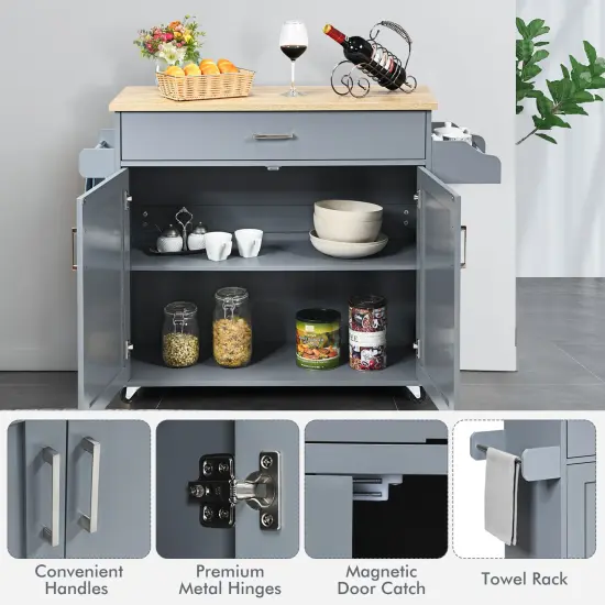 Rolling Kitchen Island Cart with Towel and Spice Rack Grey {5}