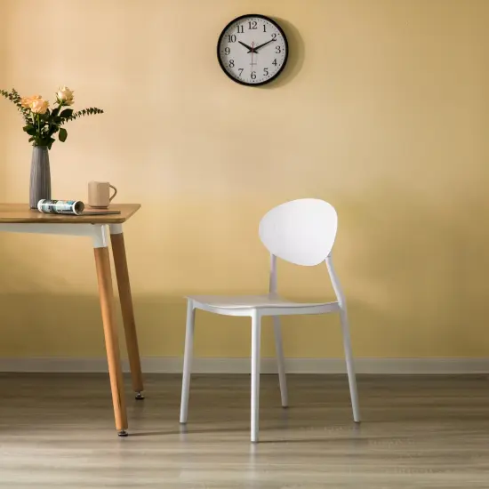 Modern Plastic Outdoor Dining Chair with Open Oval Back Design Single White {6}