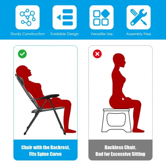 4 Pieces Patio Garden Adjustable Reclining Folding Chairs with Headrest Grey {5}