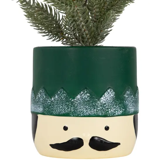Northlight Mini Frosted Artificial Christmas Tree in Nutcracker Pot - 14.75" - Unlit Green {5}