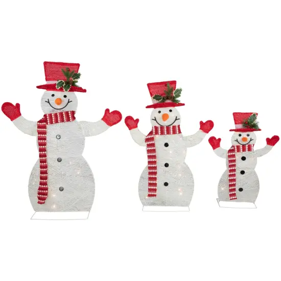 Northlight Set of 3 LED Lighted Family of Snowmen Outdoor Christmas Decoration Red {5}