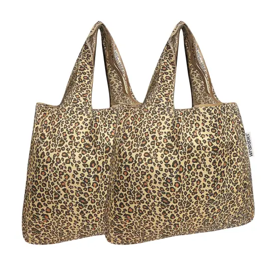 Wrapables Foldable Tote Nylon Reusable Grocery Bag (Set of 2) Leopard Print {1}
