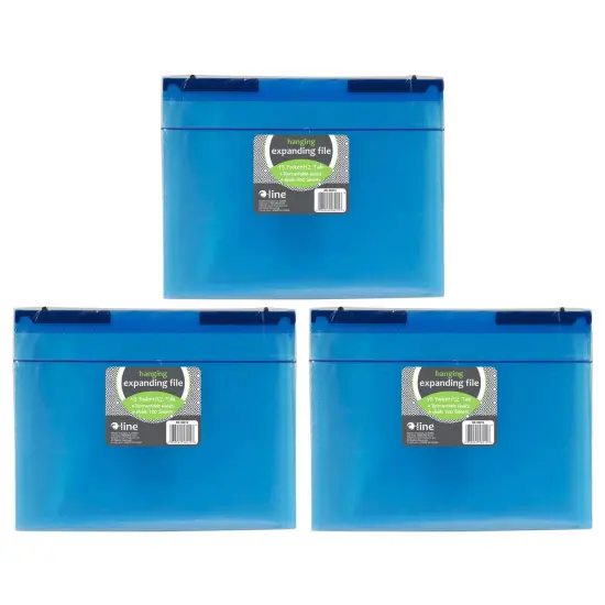 Expanding File Folder, 13-Pocket, Hanging Tabs, Bright Blue, Pack of 3 {1}