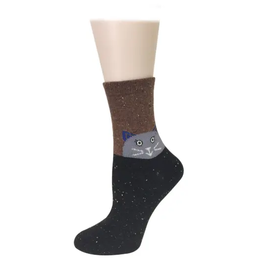 Wrapables Thick Rabbit Hair Wool Crew Socks (Set of 6), Cat and Owl {2}