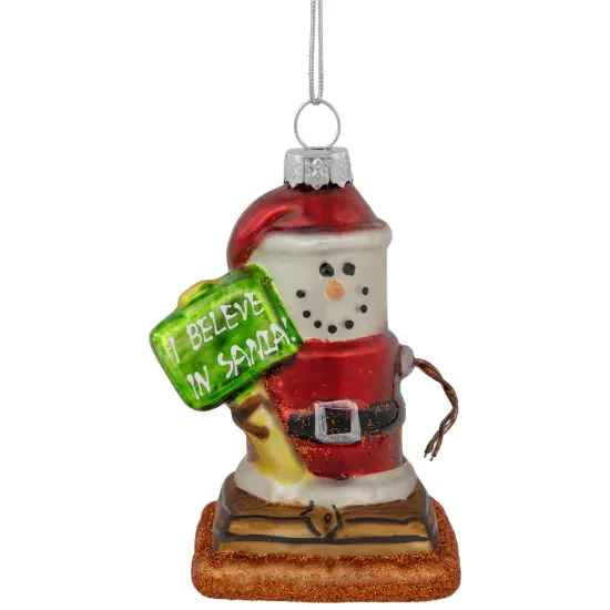 Northlight Smore "I Believe In Santa" Glass Christmas Ornament - 3.5" - Red {1}
