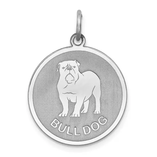 Sterling Silver Bull Dog Disc Charm Pendant Jewelry 26mm x 19mm {1}