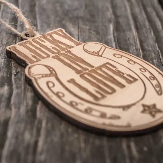 Ornament - Lucky in Love - Horseshoe - Raw Wood 3x5in {2}