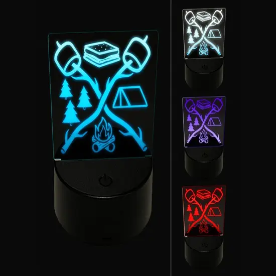 Camping S'mores Campfire Tent Marshmallows 3D Illusion LED Night Light Sign Nightstand Desk Lamp {1}
