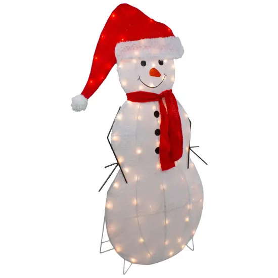 Northlight 42" Lighted 2D Chenille Snowman in Santa Hat Outdoor Christmas Decoration White {5}