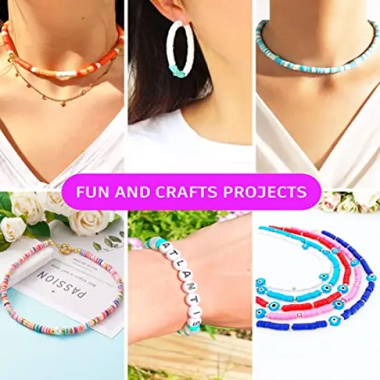 8000 Pieces Clay Beads Kit for Bracelet Making, 2 Boxes 24 Colors Flat Clay Beads Letter Beads Spacer Beads and Charms Kit for Jewelry Making, Jewelry Supplies Crafts Gift for Teen Girls Adults {4}