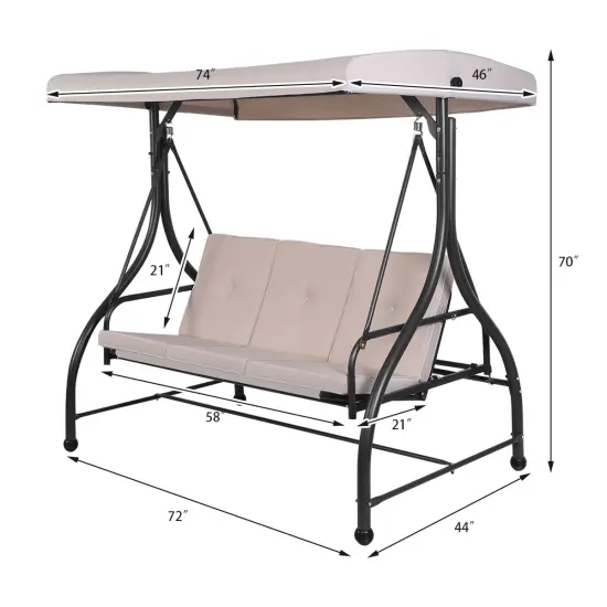 3 Seats Converting Outdoor Swing Canopy Hammock with Adjustable Tilt Canopy Beige {4}