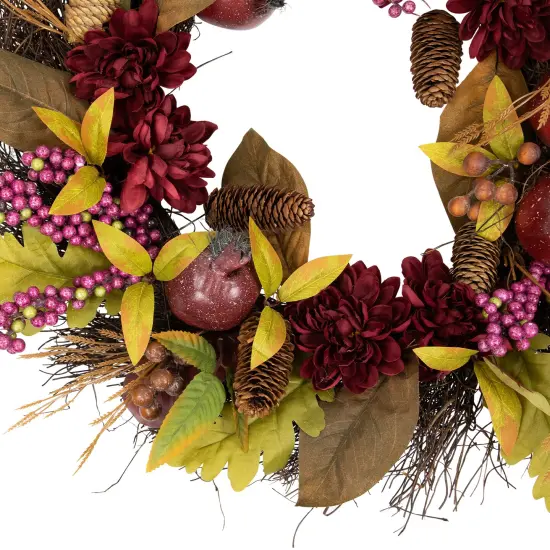 Northlight Mums and Pomegranates Artificial Fall Harvest Twig Wreath, 24-Inch Brown {4}