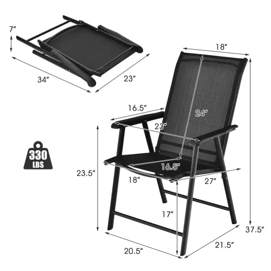 Set of 2 Outdoor Patio Folding Chairs with with 2 Ergonomic Armrests and Iron Frame Black {4}