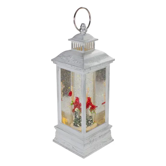 Northlight Brushed Christmas Cardinals Snow Globe Lantern - 11" - White and Silver {5}