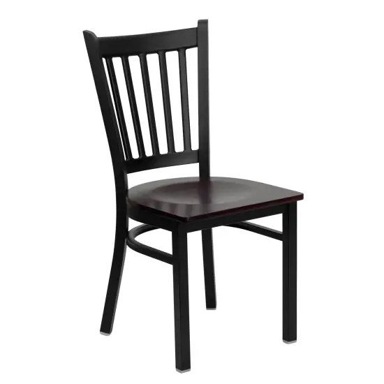 Emma and Oliver Vertical Back Metal Restaurant Dining Chair Mahogany/BlackMetal {1}