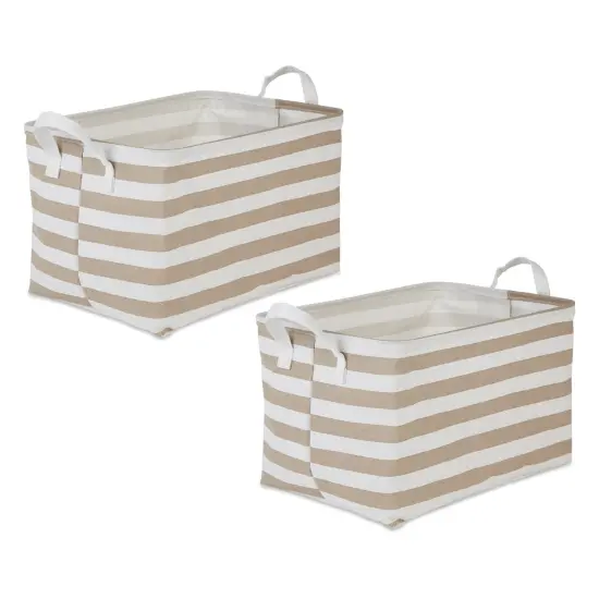 DII PE-Coated Cotton Polyester Laundry Bin Stripe Stone Rectangle Extra Large 12.5x17.5x10.5 (Set of 2) {1}