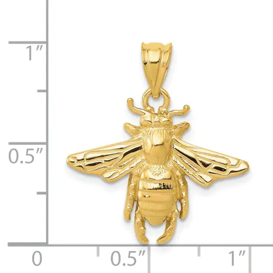 14K Yellow Gold Bee Charm Polished Pendant Jewelry 24mm x 21mm {4}