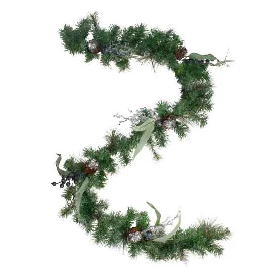 Northlight Iced Pine and Blueberries Artificial Christmas Garland - 6' x 12" - Unlit Green {4}