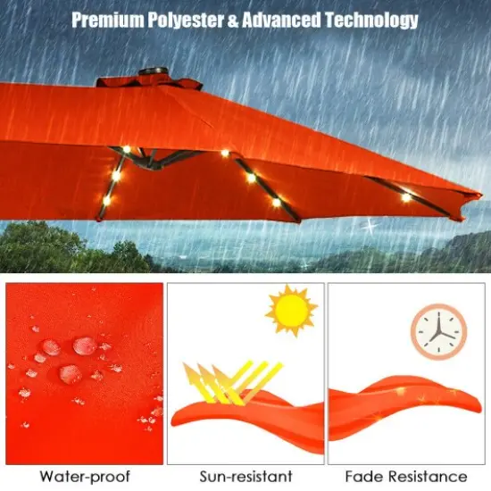 15 Ft Solar Led Patio Double-sided Umbrella Market Umbrella With Weight Base Orange {2}