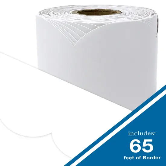 Carson Dellosa 65Ft of White Bulletin Board Borders, 1 Roll of Scalloped Trim for Rolling Whiteboard, Cork and Posterboard, Party, Office Decorations, and Classroom Decor {2}