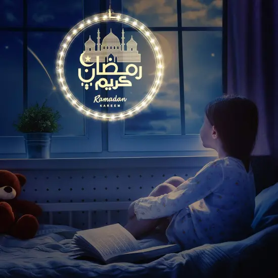 3D Eid Ramadan Lights, Moon and Star Castle Islam Eid Mubarak Decorations, Ramadan Decorations for Home Indoor, Islam Fairy Window Lights Wall Bedroom Party Decor(Castle Style) {3}