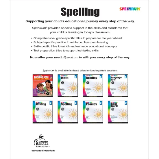 Spectrum Spelling Kindergarten Workbooks, Sight Words, Dictionary Skills, Vowels, Alphabet Letter Recognition, Vocabulary, Grammar, and More Phonics, Language Arts Classroom or Homeschool Curriculum {2}