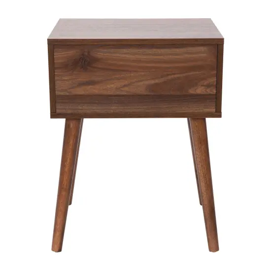 Emma and Oliver Beverly Mid-Century Modern Wooden Night Stand with Soft Close Drawer and Sleek Tapered Legs with Protective Floor Glides Dark Walnut {4}
