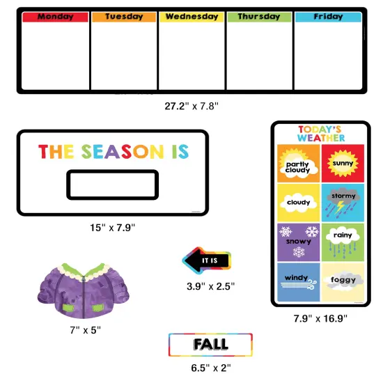 Carson Dellosa 56 pc Bundle of Dress for the Weather Bulletin Board Decorations, Panda Bear With Seasonal Accents and Clothes, Days of the Week Chart, Circle Time Learning Center and Classroom Decor {4}
