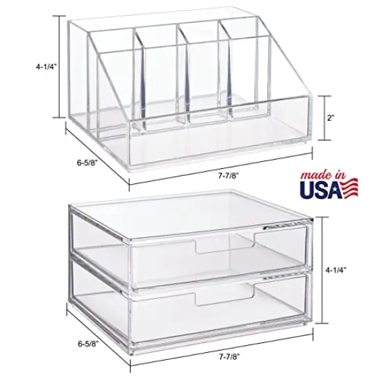 Chloe Stackable Clear Makeup Holder with Double Organizer Drawer Set - Ideal for Organizing Cosmetics and Beauty Supplies, Made in the USA {6}