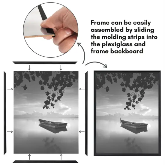 Americanflat Snap-In Picture Frame in Black - Set of 3 - Poster Frame with Slimline Molding, Plexiglass Cover, and Hanging Hardware - Black {10}