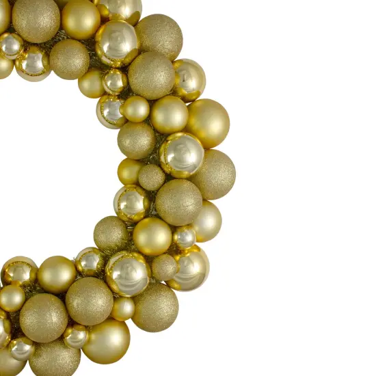 Northlight 3-Finish Shatterproof Ball Christmas Wreath - 24" - Vegas Gold - Unlit {4}