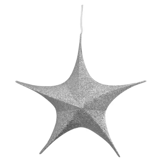 Northlight Tinsel Foldable Glitter Christmas Star Outdoor Decoration - 25.5" - Silver {1}