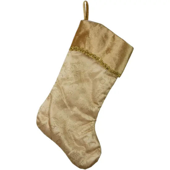 Northlight 20" Gold Glittered Poinsettia Christmas Stocking {1}