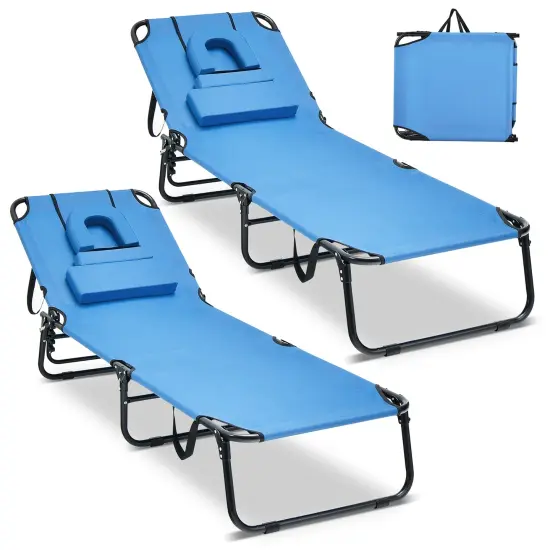 Costway 2 PCS Beach Chaise Lounge Chair with Face Hole Pillows & Adjustable Backrest {8}