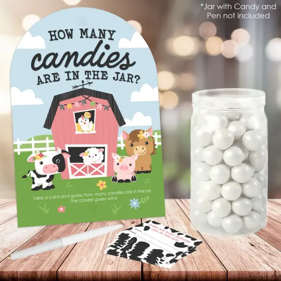 Big Dot of Happiness Girl Farm Animals - How Many Candies Game - 1 Stand and 40 Cards - Candy Guessing Game {3}