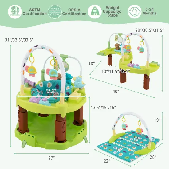 3-in-1 Baby Activity Center with 3-position for 0-24 Months Green {5}