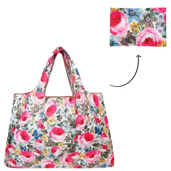Wrapables Large Foldable Tote Nylon Reusable Grocery Bags Peacocks & Peonies {9}