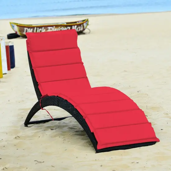 Folding Patio Rattan Portable Lounge Chair Chaise with Cushion Red {2}