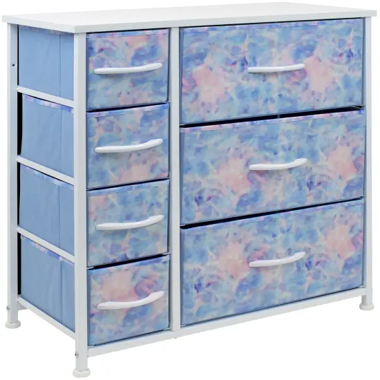 Sorbus Dresser with Drawers - Furniture Storage Tower Unit for Bedroom, Hallway, Closet, Office Organization - Steel Frame, Wood Top, Easy Pull Fabric Bins Tie Dye Blue {1}