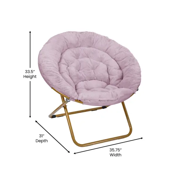 Emma and Oliver Ersa Oversize Folding Saucer Moon Chair and Ottoman for Dorm and Bedroom with Steel Frames DustyPurple/SoftGold {4}