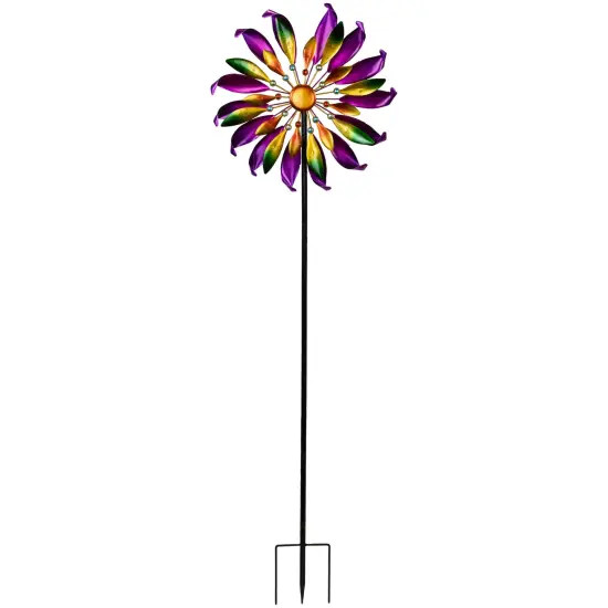 Northlight Mardi Gras Flower Outdoor Pinwheel Garden Stake - 4.5' Purple {1}