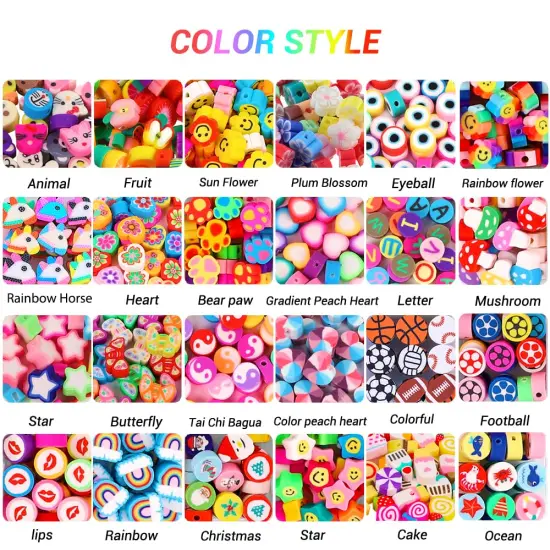 480 PCS Fruit and Flower Polymer Clay Beads - 24 Styles of Cute Heart and Mushroom Charms for Jewelry Making, Includes Necklace, Earring, and DIY Bracelet Kit Accessories for Women and Girls {1}